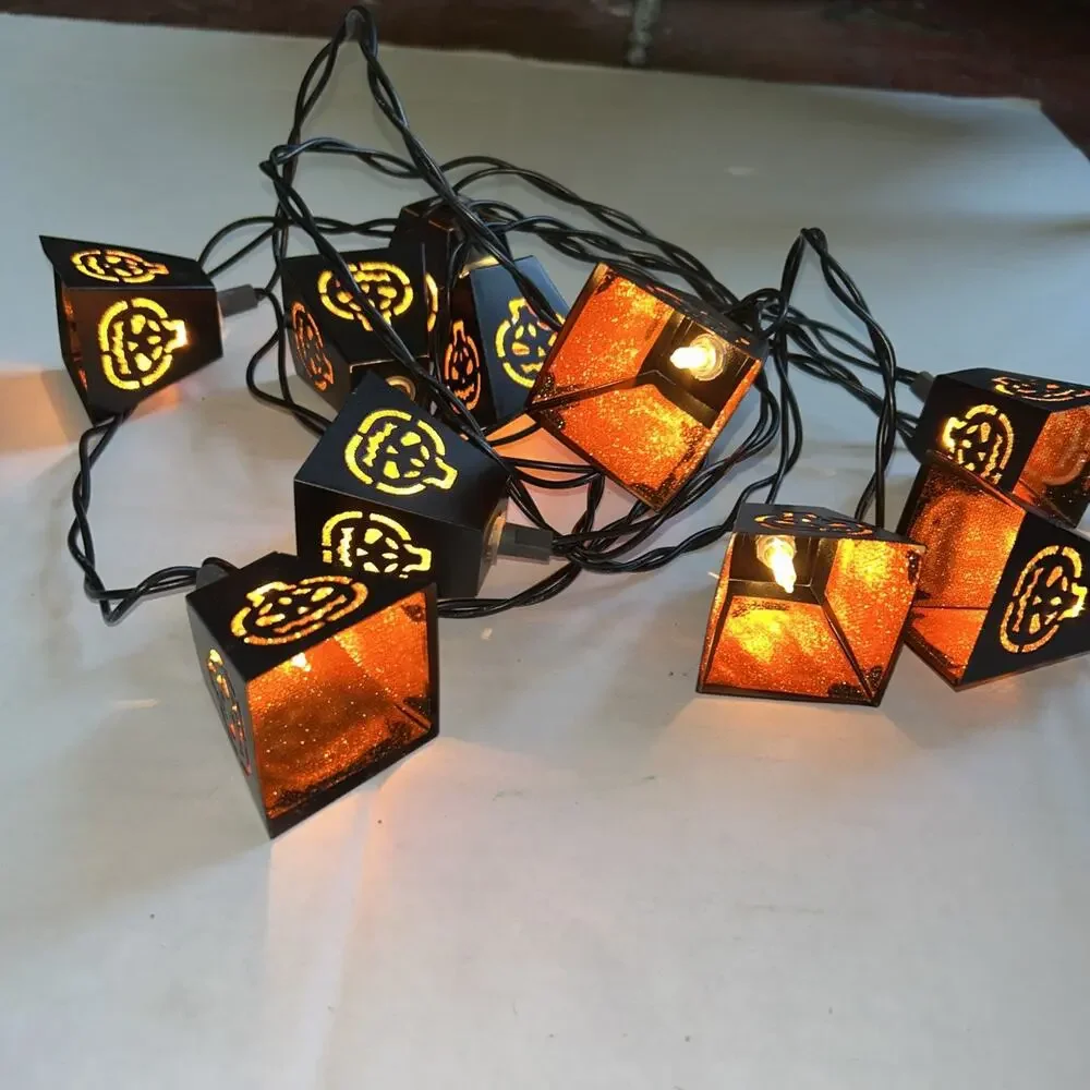 Halloween 10 count pumpkin Jack O Lantern lights with boxes Working Used Good